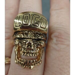 Han Cholo Loco Gold Shadow skeleton skate punk ring Size 10
